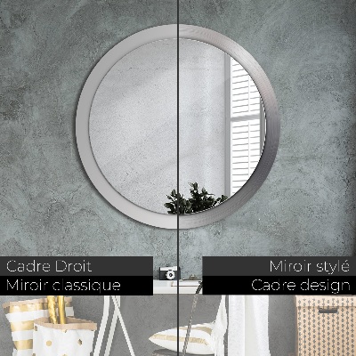 Miroir rond cadre imprimé Acier brillant