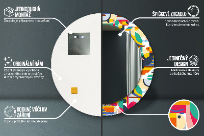 Miroir rond cadre imprimé Oiseaux tropicaux géométriques