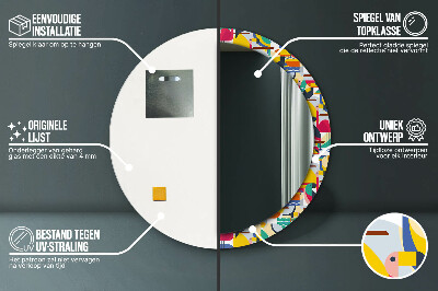 Miroir rond cadre imprimé Oiseaux tropicaux géométriques
