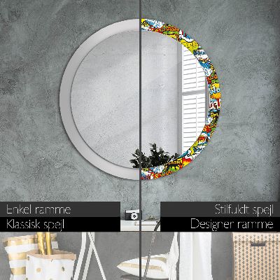 Miroir rond cadre imprimé Motif style bd