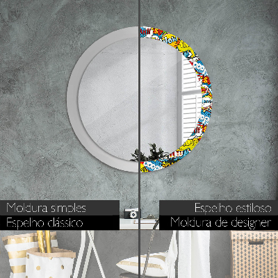 Miroir rond cadre imprimé Motif style bd