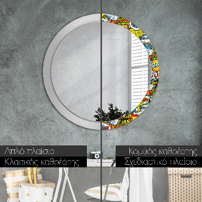 Miroir rond cadre imprimé Motif style bd