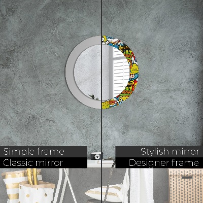 Miroir rond cadre imprimé Motif style bd