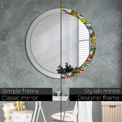 Miroir rond cadre imprimé Motif style bd