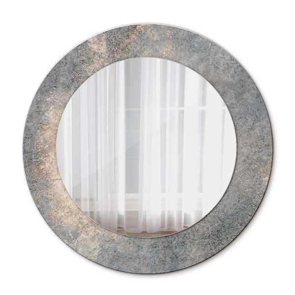 Miroir rond cadre avec impression Béton vintage