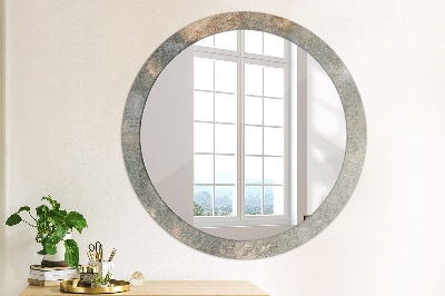 Miroir rond cadre avec impression Béton vintage