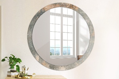 Miroir rond cadre avec impression Béton vintage