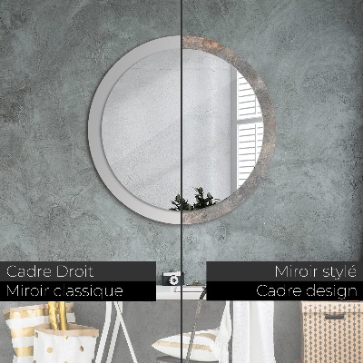 Miroir rond cadre avec impression Béton vintage