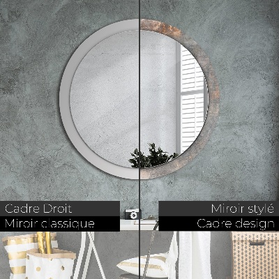 Miroir rond cadre avec impression Béton vintage