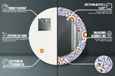 Miroir rond cadre imprimé Composition orientale colorée