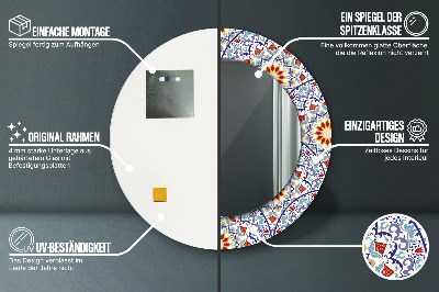 Miroir rond cadre imprimé Composition orientale colorée