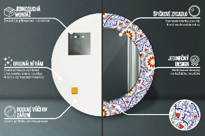 Miroir rond cadre imprimé Composition orientale colorée