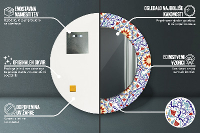 Miroir rond cadre imprimé Composition orientale colorée