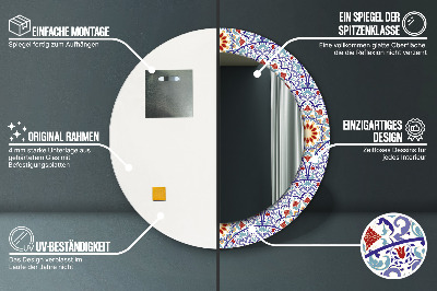 Miroir rond cadre imprimé Composition orientale colorée