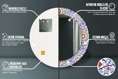 Miroir rond cadre imprimé Composition orientale colorée