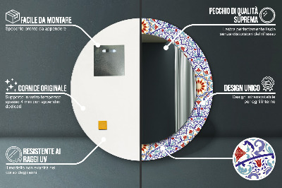 Miroir rond cadre imprimé Composition orientale colorée