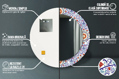 Miroir rond cadre imprimé Composition orientale colorée