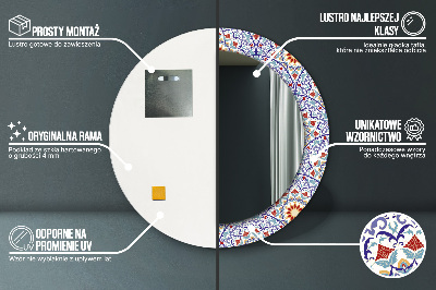 Miroir rond cadre imprimé Composition orientale colorée