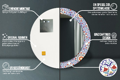 Miroir rond cadre imprimé Composition orientale colorée