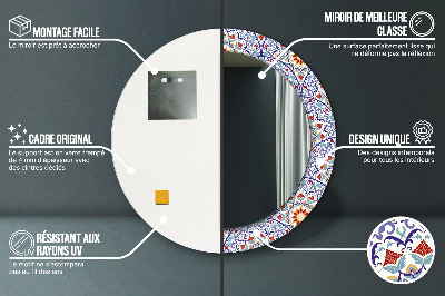 Miroir rond cadre imprimé Composition orientale colorée