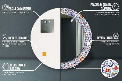 Miroir rond cadre imprimé Composition orientale colorée