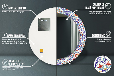 Miroir rond cadre imprimé Composition orientale colorée