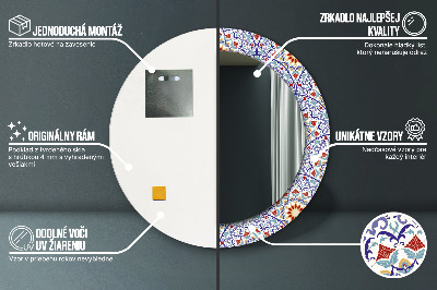 Miroir rond cadre imprimé Composition orientale colorée