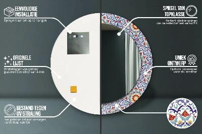 Miroir rond cadre imprimé Composition orientale colorée