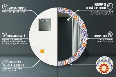 Miroir rond cadre imprimé Composition orientale colorée