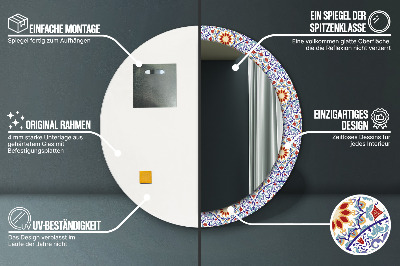 Miroir rond cadre imprimé Composition orientale colorée