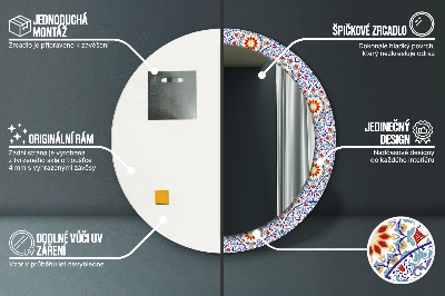 Miroir rond cadre imprimé Composition orientale colorée