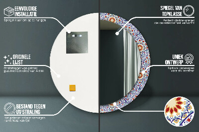 Miroir rond cadre imprimé Composition orientale colorée