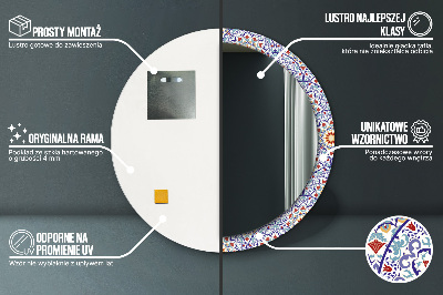 Miroir rond cadre imprimé Composition orientale colorée