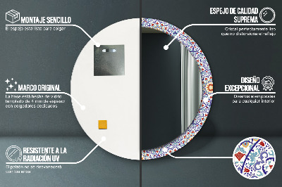 Miroir rond cadre imprimé Composition orientale colorée