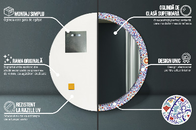 Miroir rond cadre imprimé Composition orientale colorée