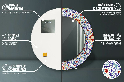 Miroir rond cadre imprimé Composition orientale colorée