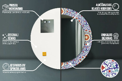 Miroir rond cadre imprimé Composition orientale colorée