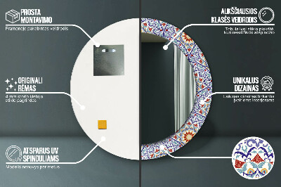 Miroir rond cadre imprimé Composition orientale colorée