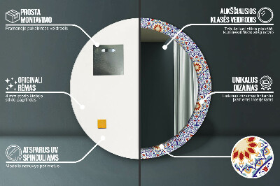 Miroir rond cadre imprimé Composition orientale colorée