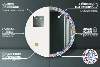 Miroir rond cadre imprimé Composition orientale colorée