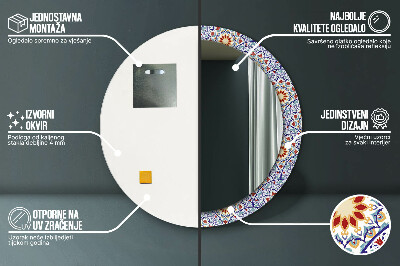 Miroir rond cadre imprimé Composition orientale colorée