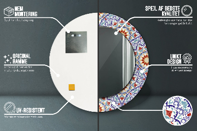 Miroir rond cadre imprimé Composition orientale colorée