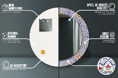 Miroir rond cadre imprimé Composition orientale colorée