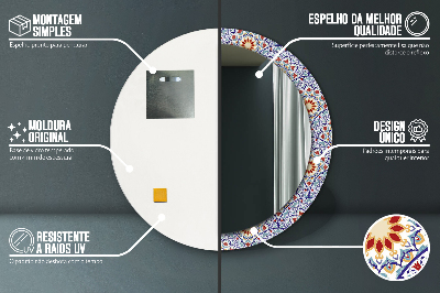 Miroir rond cadre imprimé Composition orientale colorée