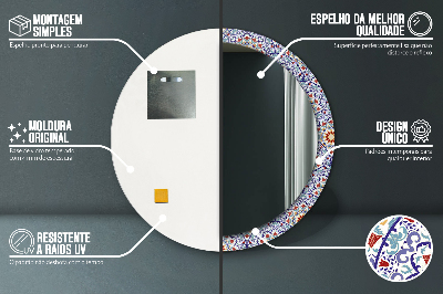 Miroir rond cadre imprimé Composition orientale colorée