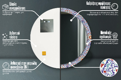 Miroir rond cadre imprimé Composition orientale colorée