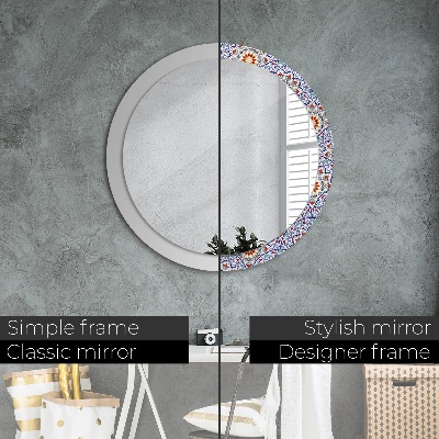 Miroir rond cadre imprimé Composition orientale colorée