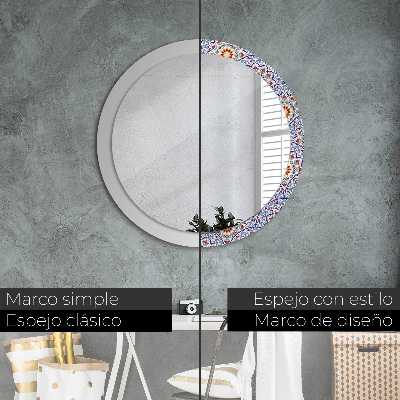 Miroir rond cadre imprimé Composition orientale colorée