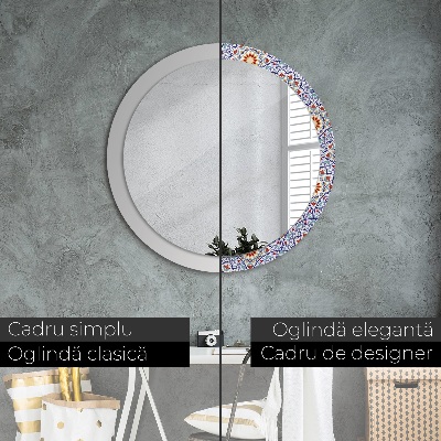 Miroir rond cadre imprimé Composition orientale colorée