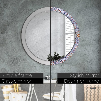 Miroir rond cadre imprimé Composition orientale colorée